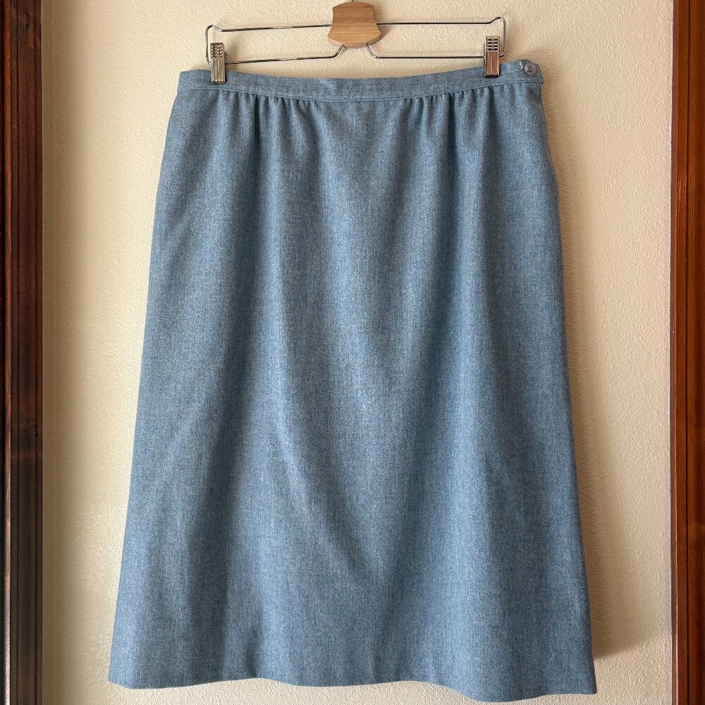 VTG 80s Pendleton 100% Wool Midi Skirt Straight Pockets Sz 14 Light Powder Blue